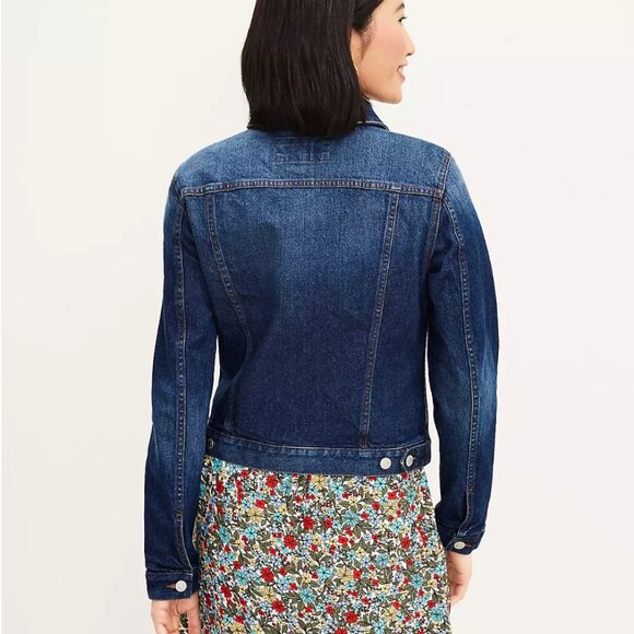 LOFT Distressed Denim Jacket Indigo Wash Size M - Picture 2 of 6